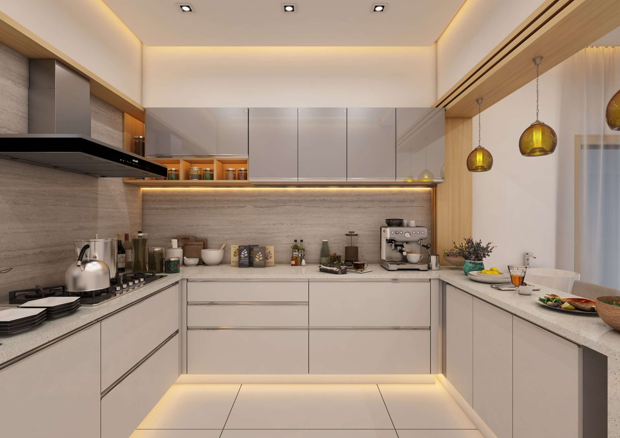 Modern design meets maximum functionality in our modern kitchen.